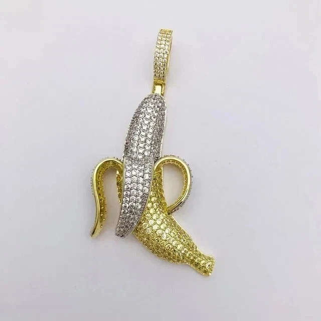 14KTwo-Tone Gold Plated 3Ct Round Cut Lab Created Citrine Diamond Banana Pendant