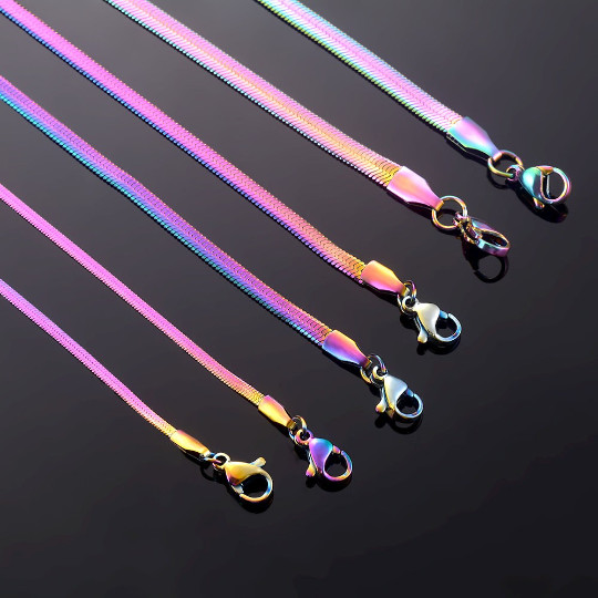1-10pc Stainless Steel Rainbow Herringbone Chain Necklace Wholesale Bulk Lot