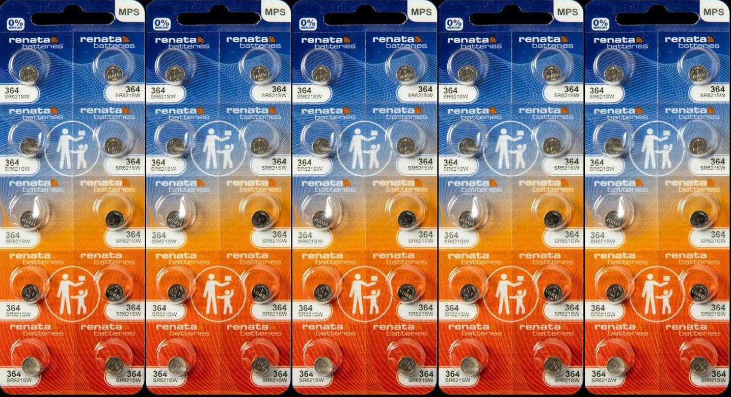 Renata 364 100 FRESH BATTERIES*NEW PACKING* SR621SW 0% MERCURY SWISS MADE