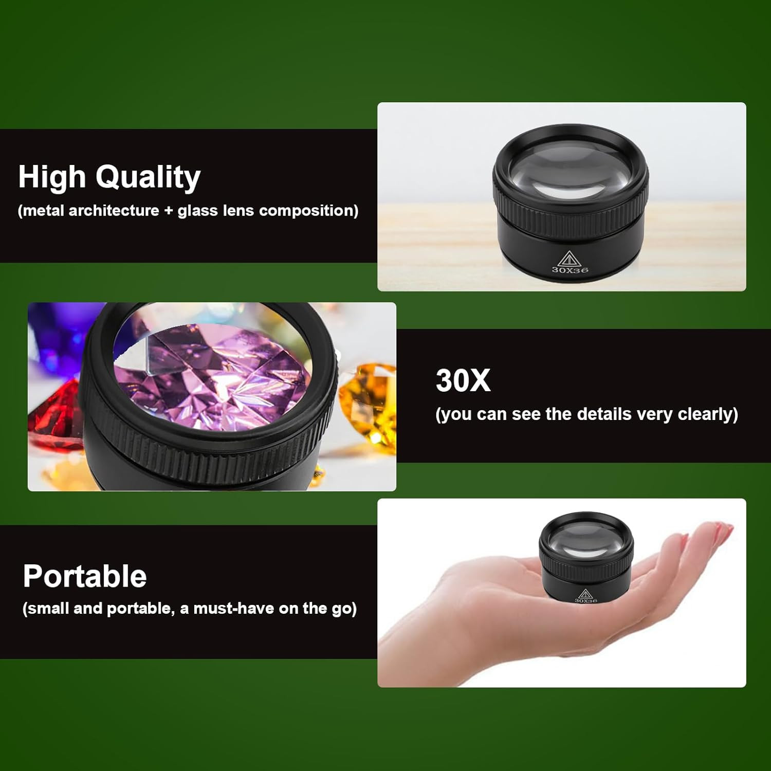 Jewelers Loupe Magnifier Jewelry Eye Loop Pocket Magnifying Glass Tool 30X