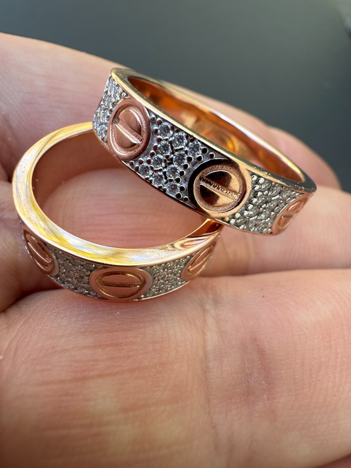 Real Iced Moissanite Eternity Band Wedding Screw Ring 14k Rose Gold 925 Silver