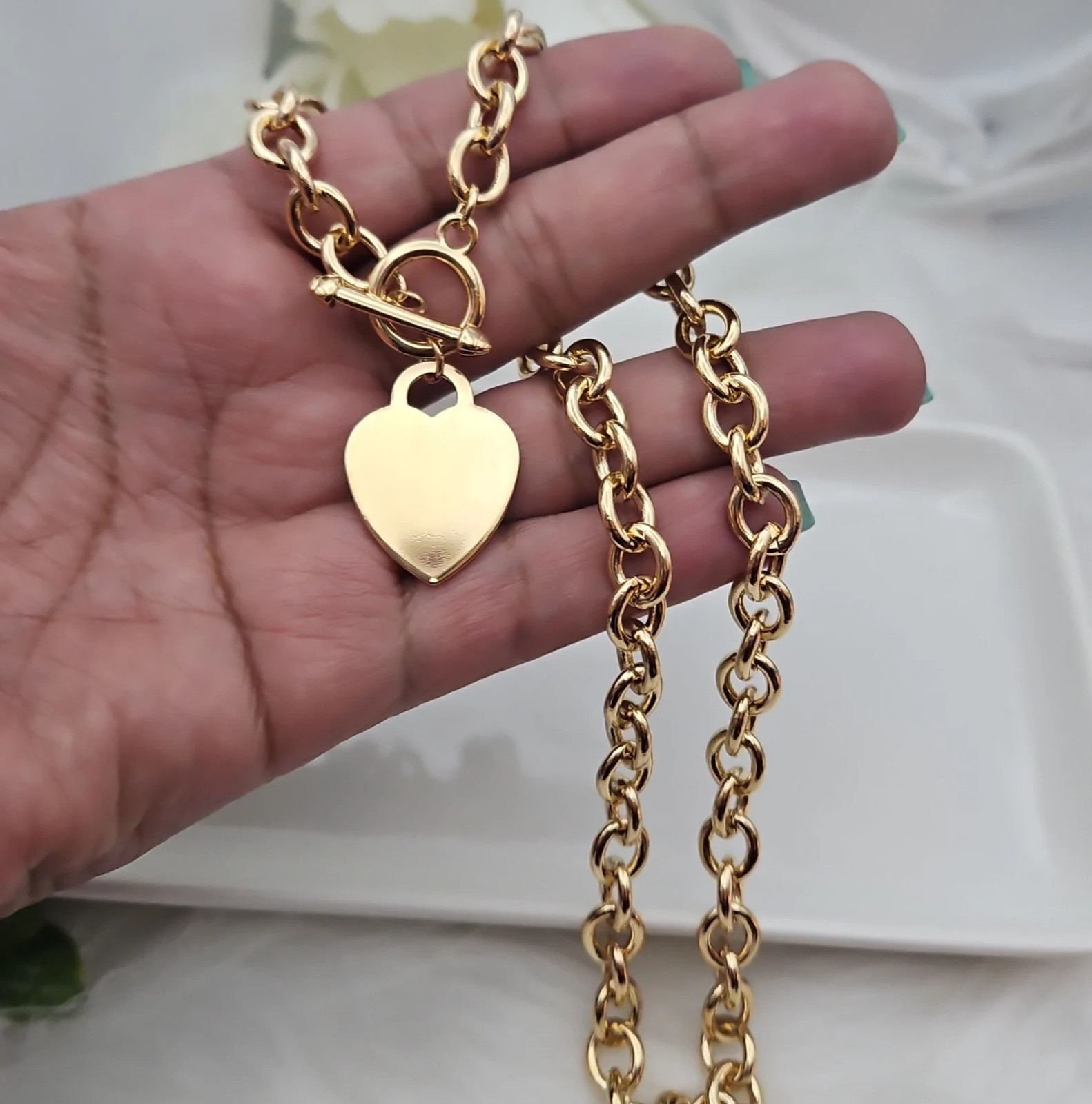 Gold Toggle Necklace For Women, 14k Heavy Plated Gold Toggle & Tag Necklace