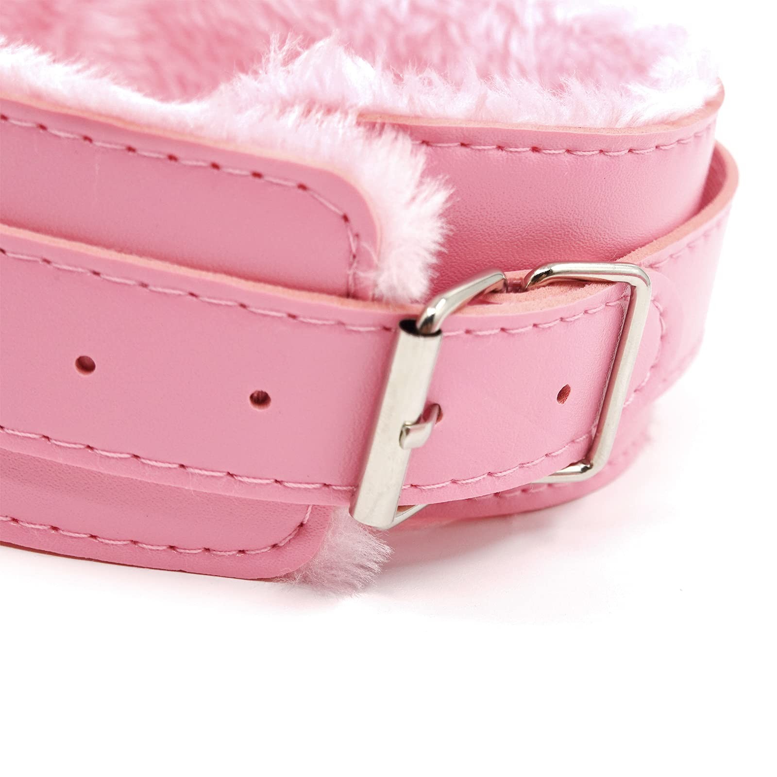 Pink Choker Necklace for Women Leather Collar Fluffy Punk Leash Neck Choker