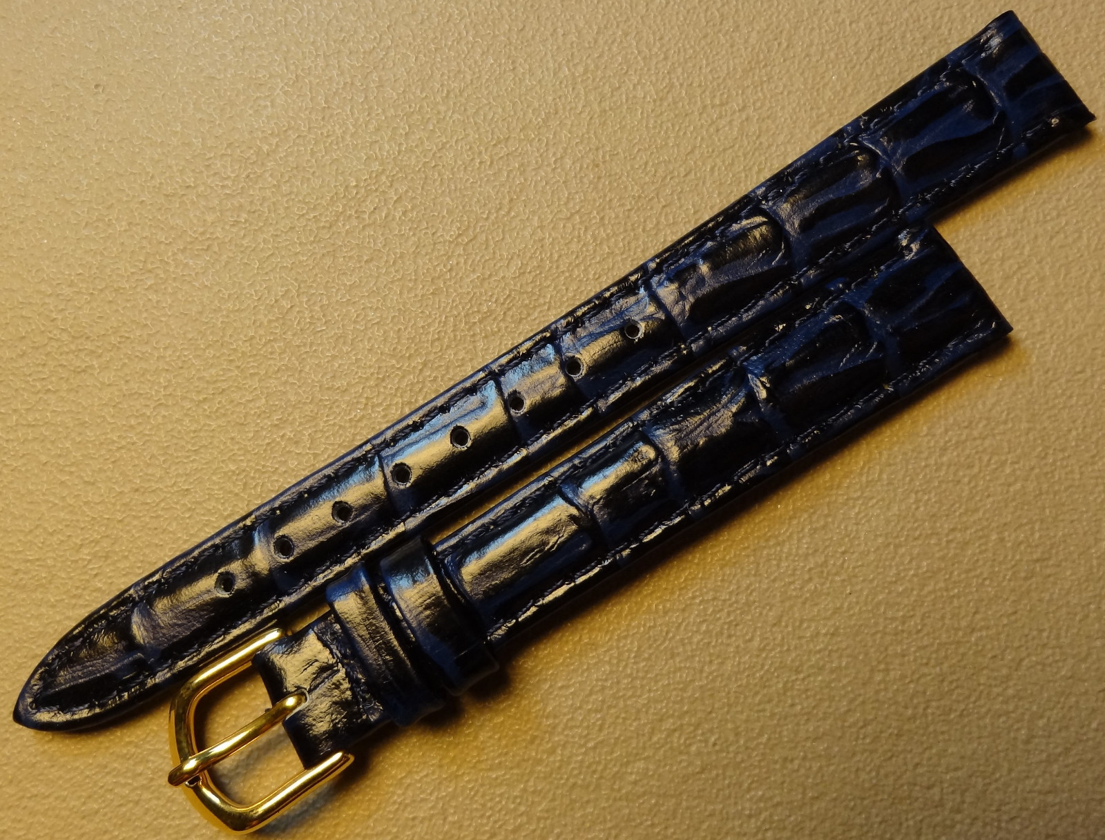 12mm Regular Womens Genuine Leather Dark Blue Crocodile Grain Watch Band