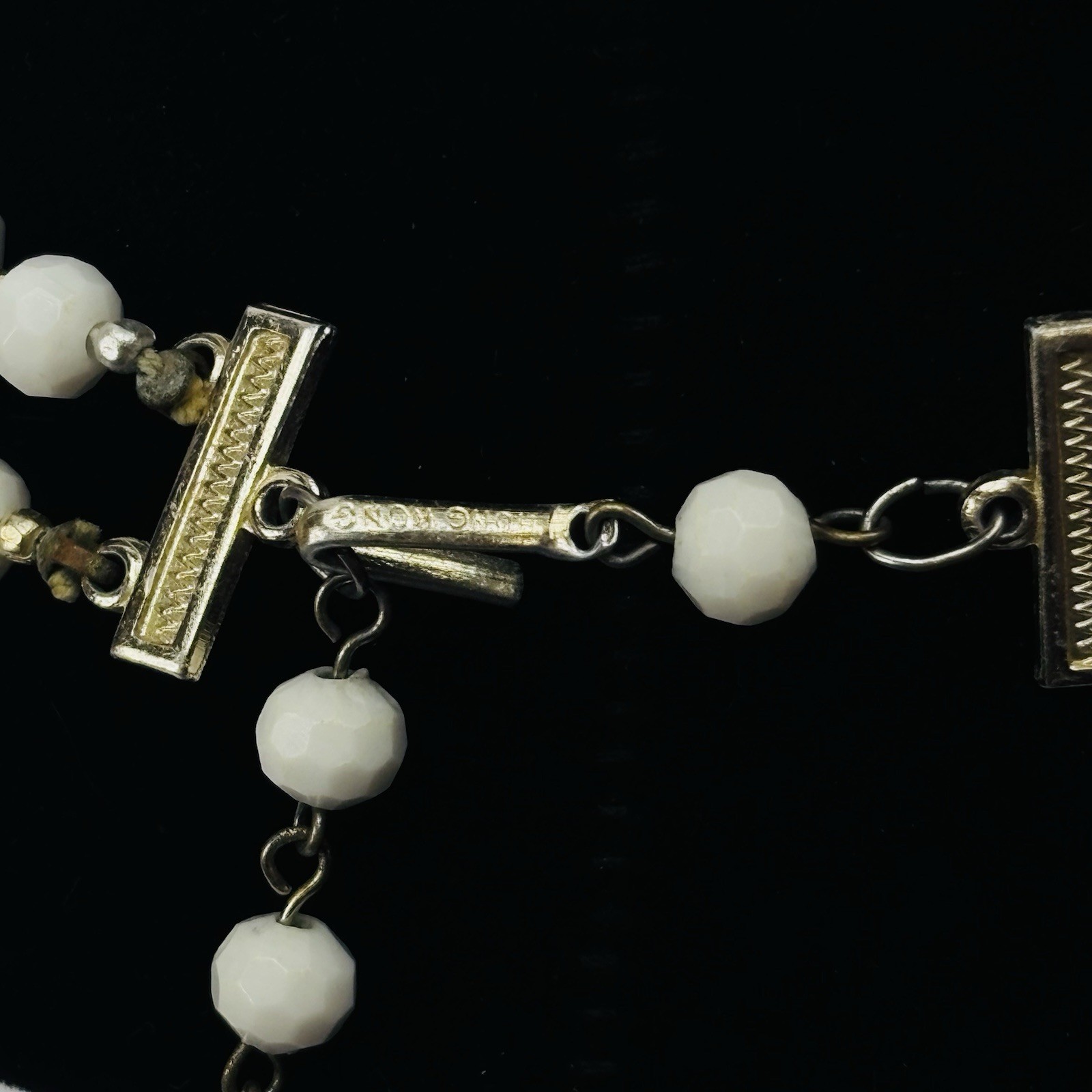 Vintage 2 Strand Necklace White Faceted Beads J Hook 22″ Hing Kong D364