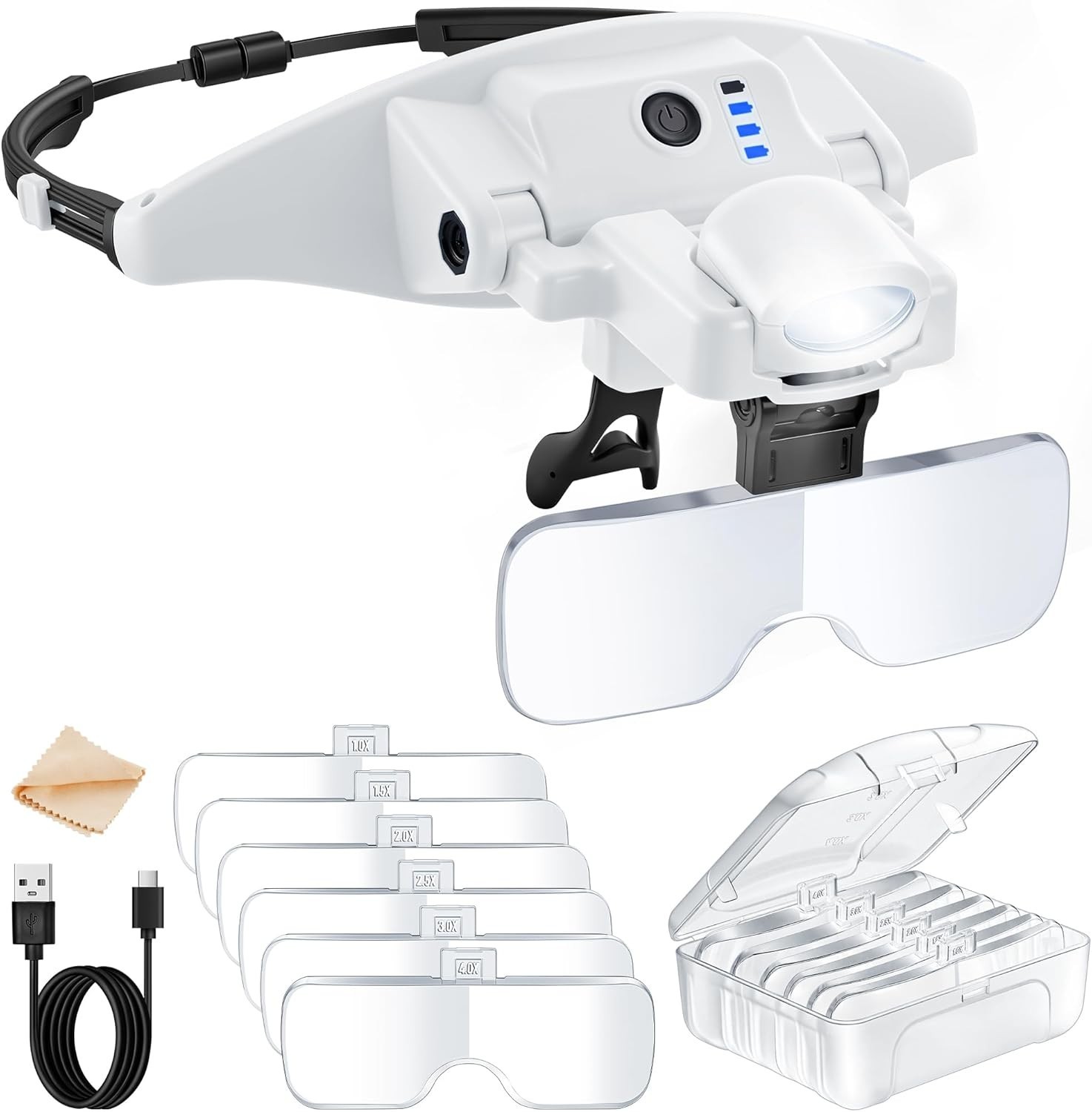 Headband Magnifier with Light Jeweler Magnifying Glass Loupe Visor NEW