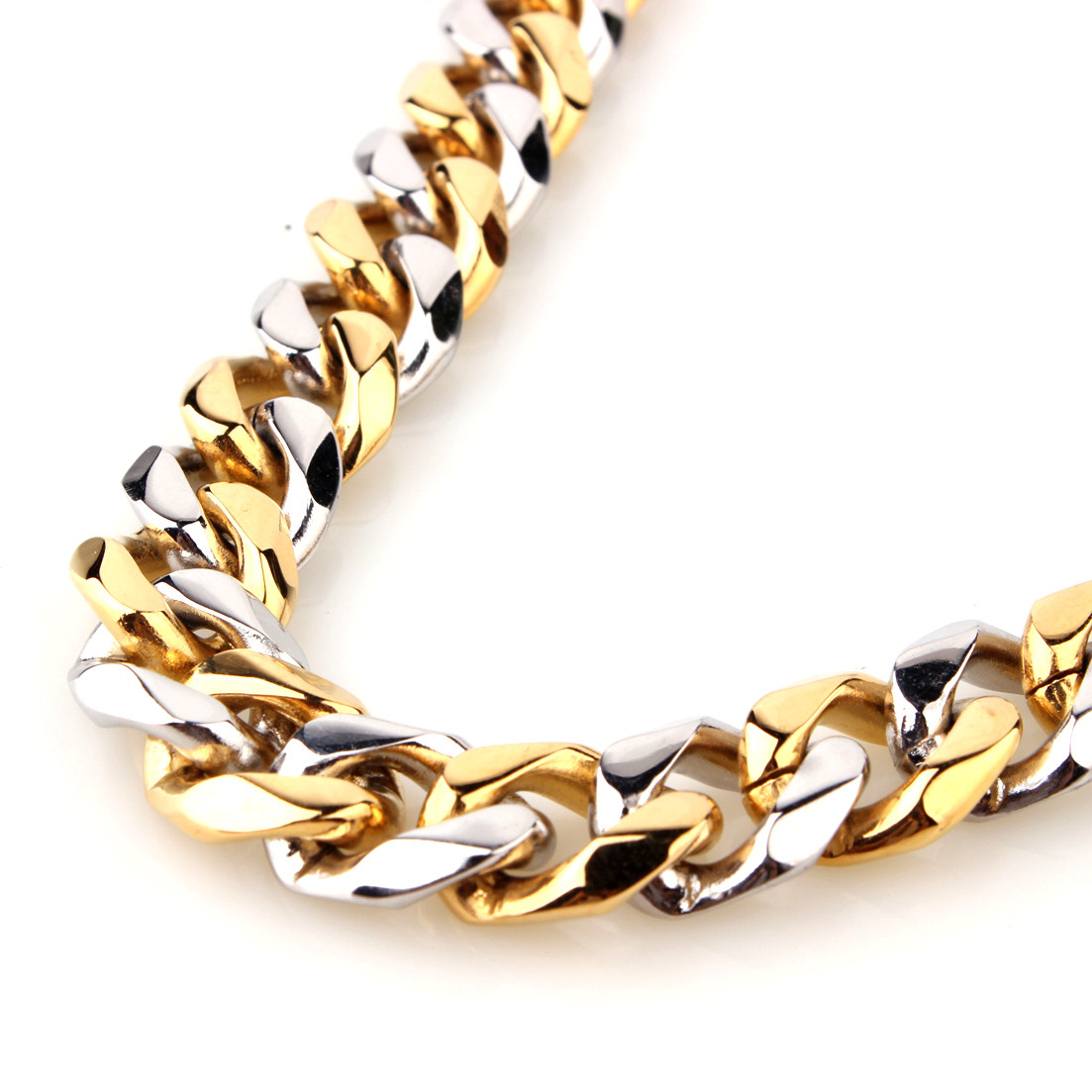 Fashion 12/15mm Cut Curb Cuban Link Chain Stainless Steel Mens Necklace Bracelet
