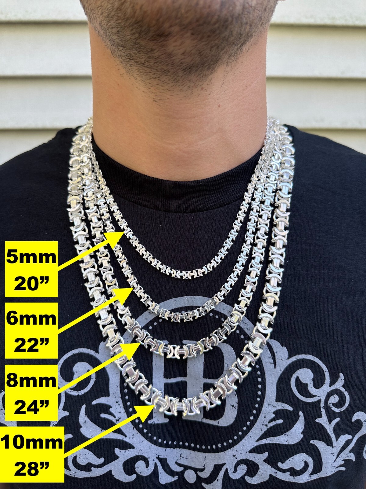Real Solid 925 Sterling Silver Flat Byzantine Chain Mens Necklace Or Bracelet