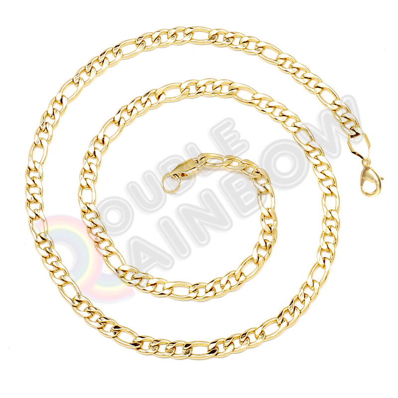 18-36 inch Men Women Stainless Steel 14K Gold Plated Figaro Chain Necklace Link