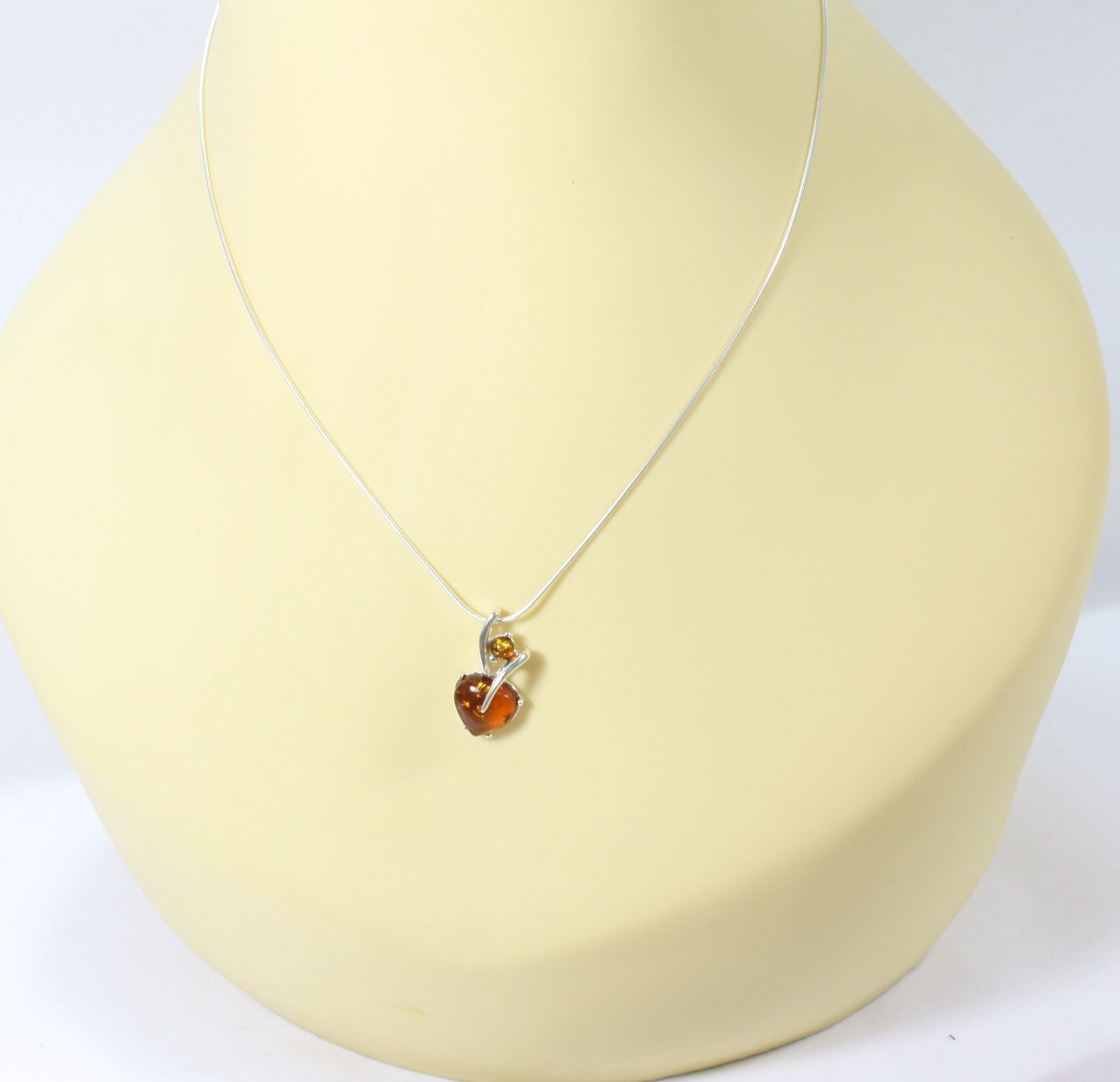 Natural Baltic Amber Sterling Silver 925 Heart Pendant Necklace Gift Jewellery