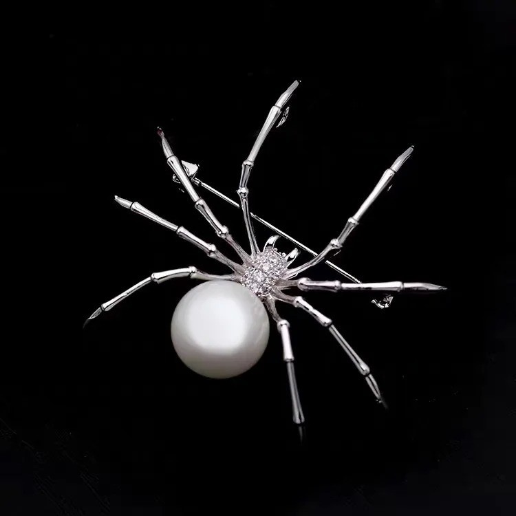Vintage Black Rhinestone Spider Brooch Pearl Pin Insect Bug Jewelry Summer Gift