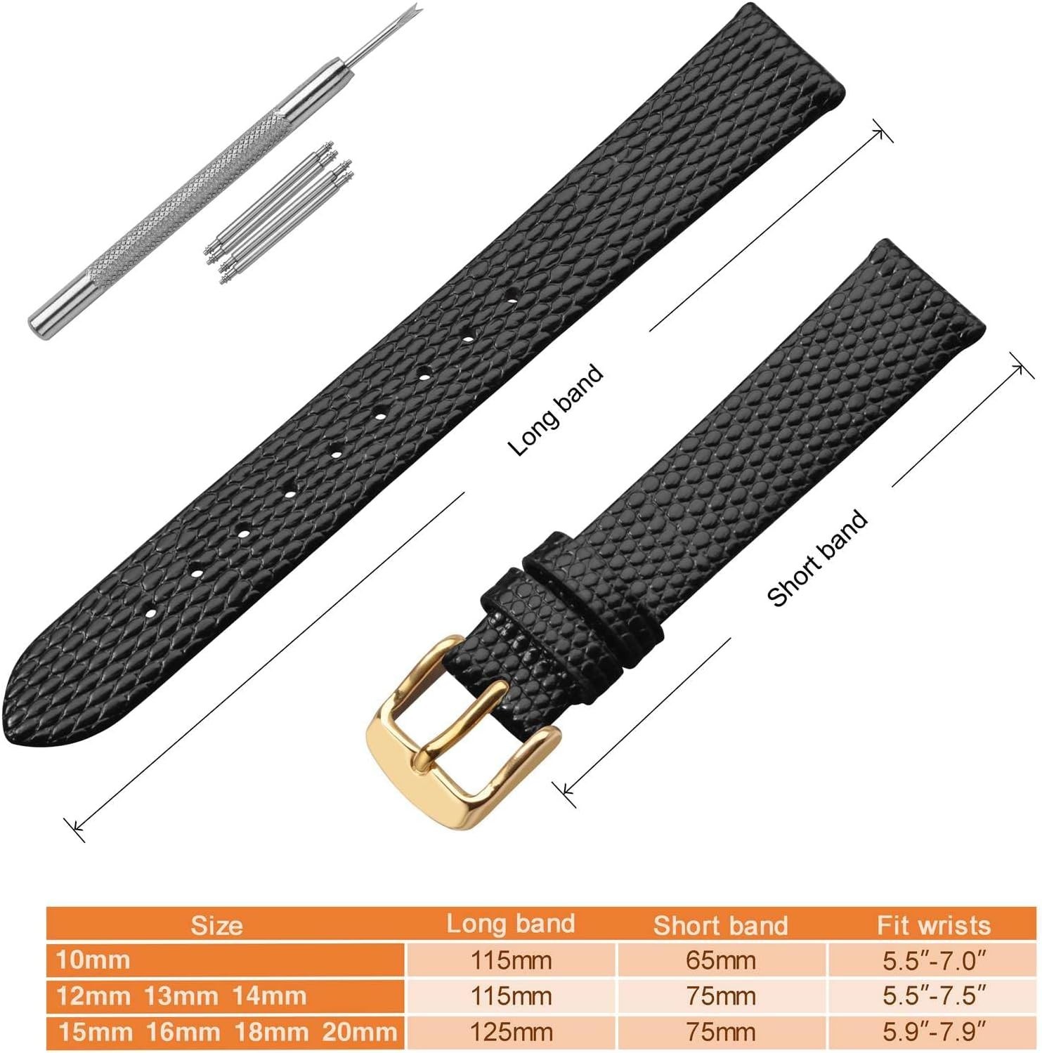 Women’s Leather Watch Band 10mm 12mm 13mm 14mm 15mm 16mm 18mm 20mm, Lizard Gr…