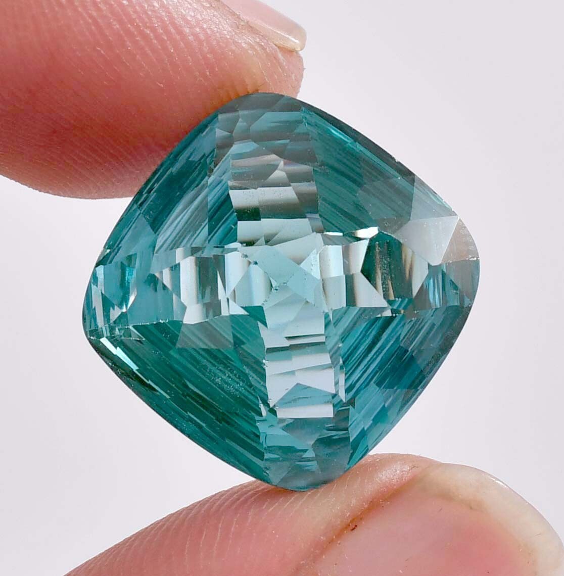 HUGE 29.30 Ct Natural Bi-Color Flawless Teal Sapphire Cushion Cut GIT Certified
