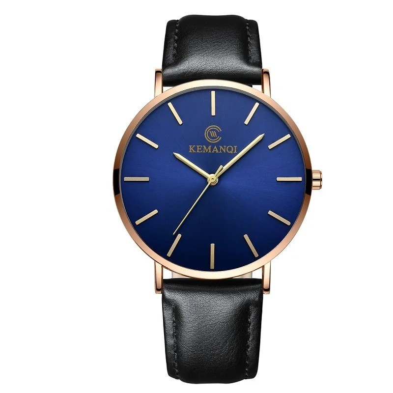 Men Trendy Ultra Thin Minimalist Watch Slim Leather Strap Stainless Steel Quartz
