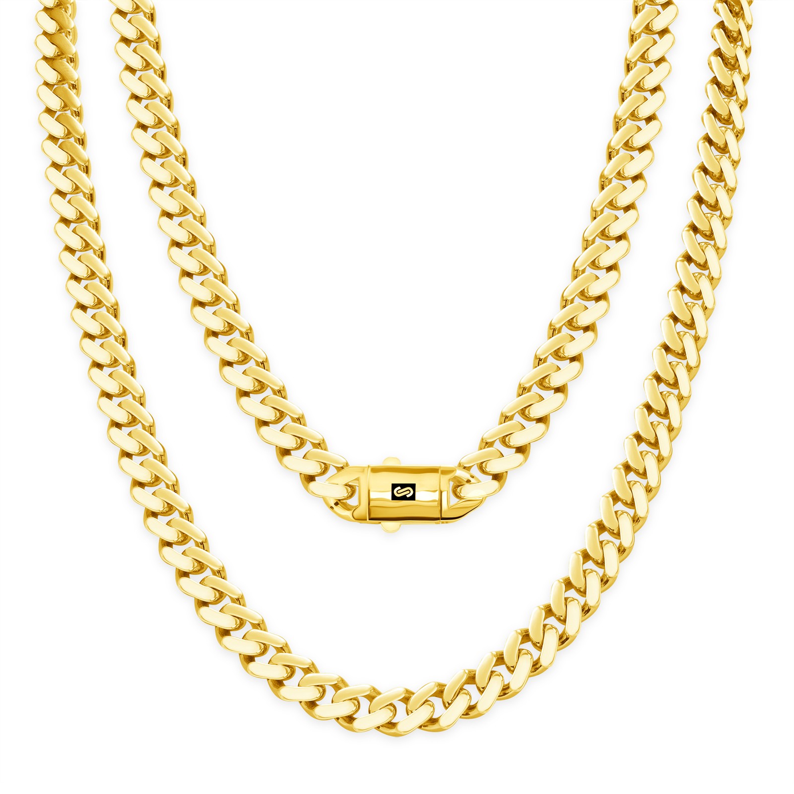 10K Yellow Gold Miami Cuban 7.5mm Monaco Link Chain Necklace Men Women 16″- 30″