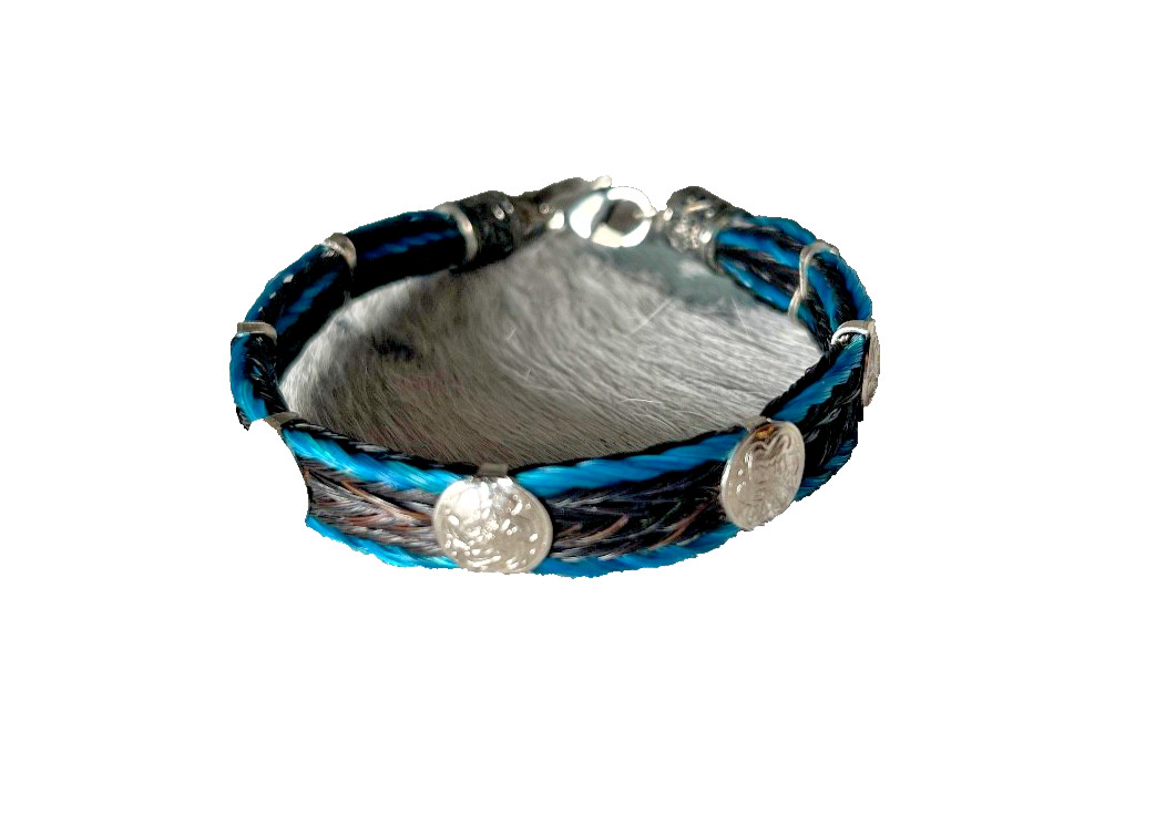 Western Womans Bracelet 7 3/4 x 3/8 in Horsehair Silver Concho Lobster Multicolo