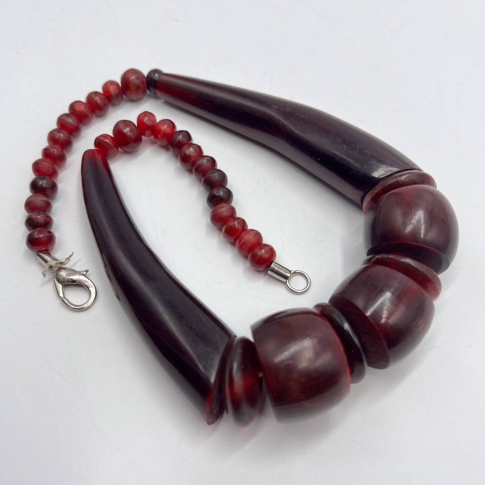 Vintage Natural Horn Statement Necklace Soviet Handmade Boho Jewelry Beads