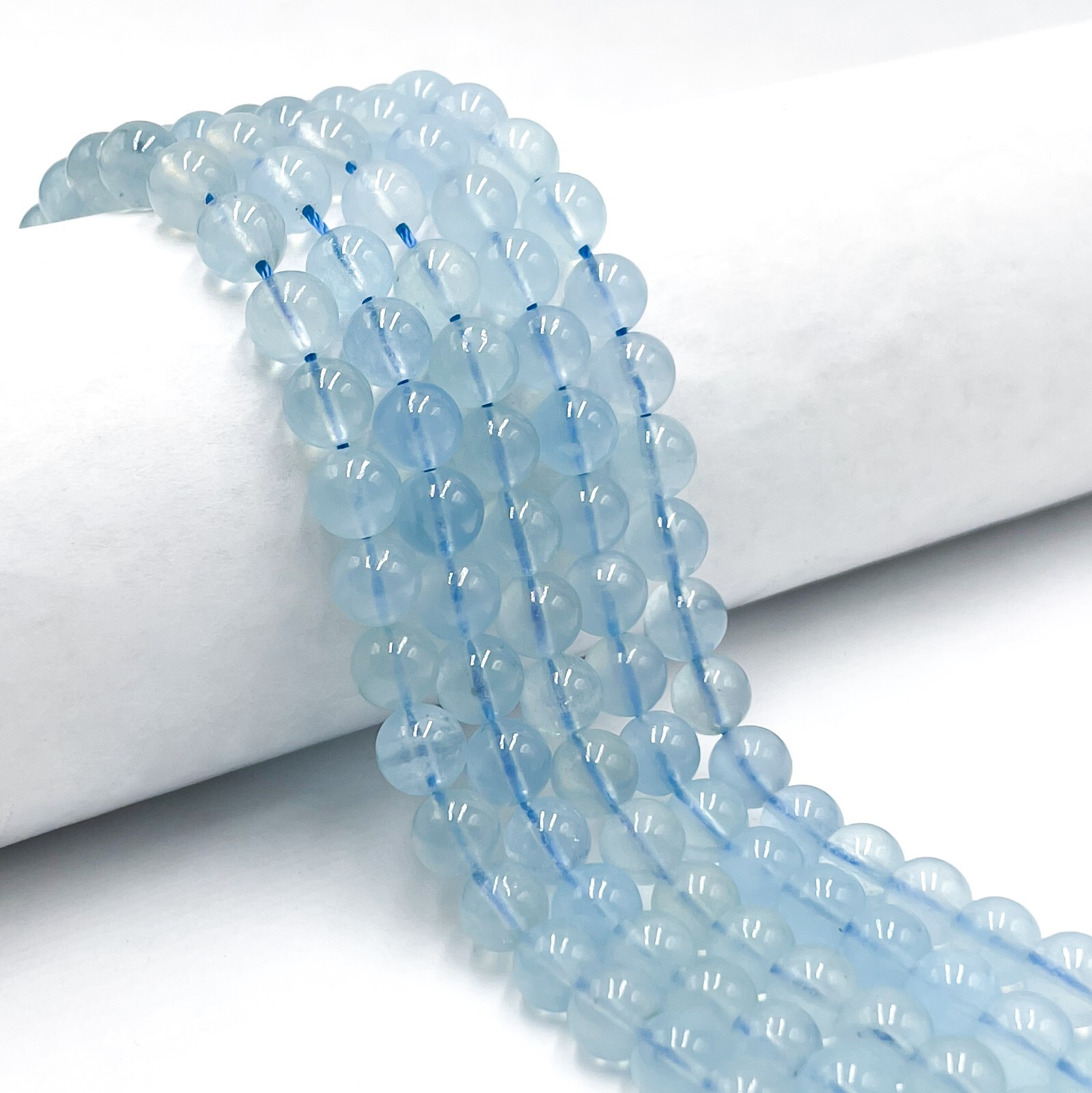 High Quality Translucent Aquamarine Smooth Round Beads 7mm 8mm 12mm 15.5″ Strand