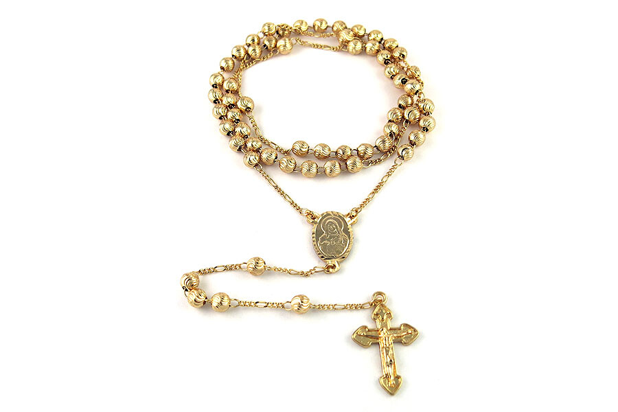 Verona Jewelers 24″ Gold Plated Rosary Necklace, Gold, Silver, Rod,Tri Color