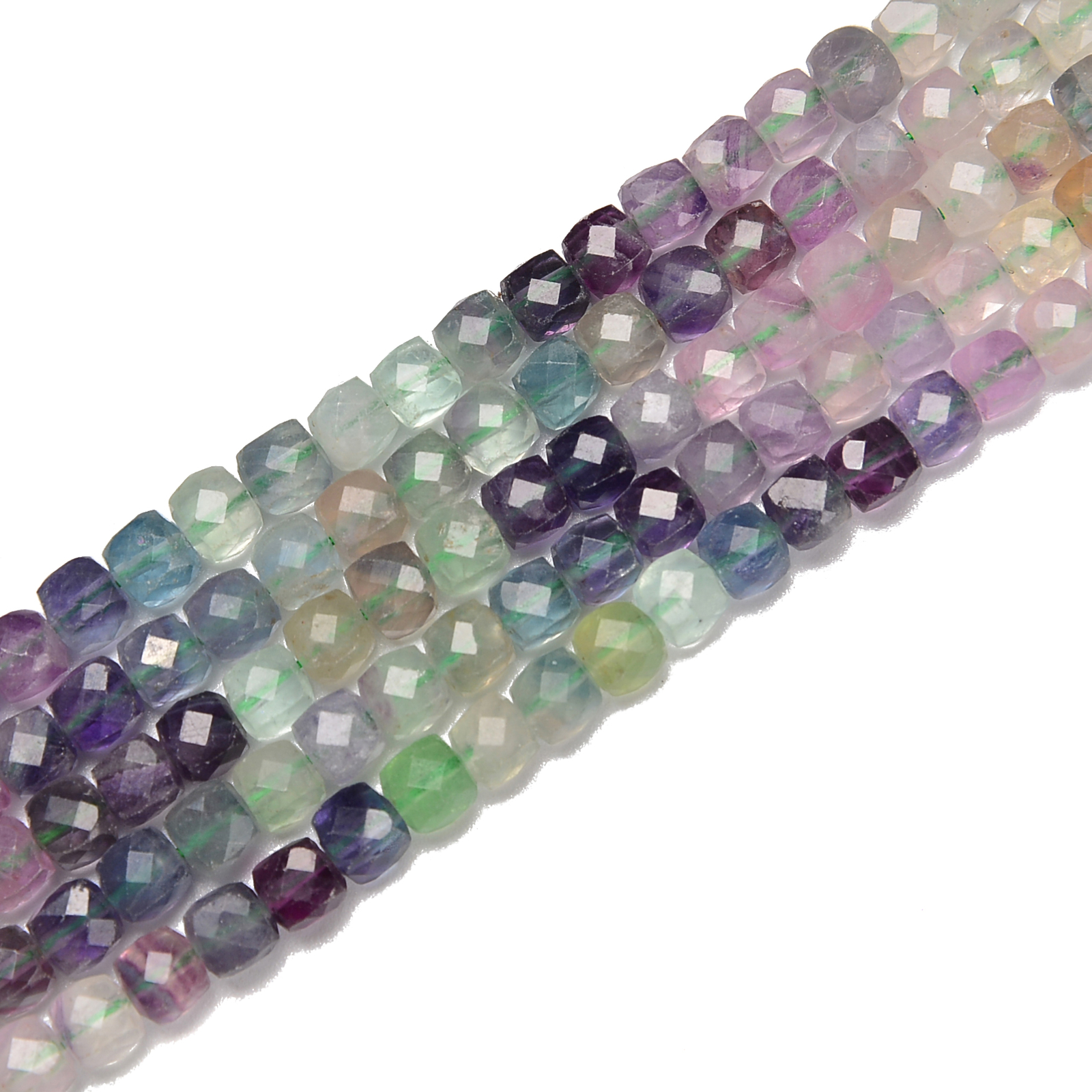 Gradient Fluorite Faceted Cube Beads Size 4-5mm 15.5” Strand (4-5mm)