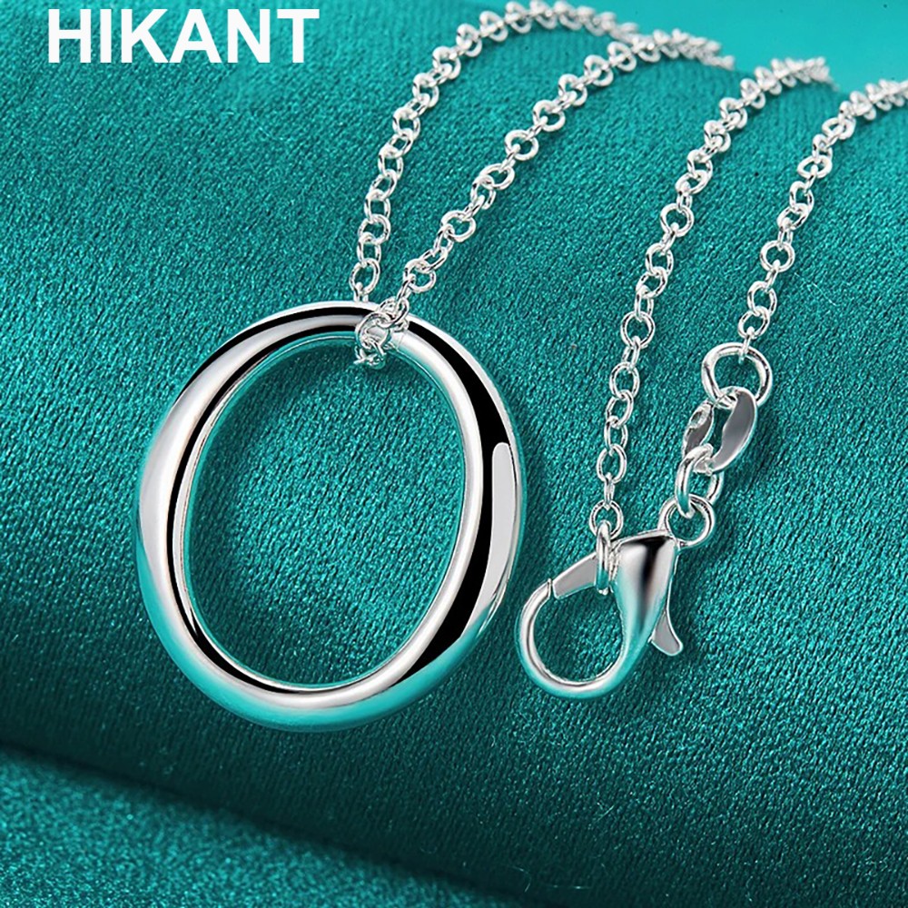 925 Sterling Silver Filled Round Circle Pendant Snake Chain Necklace Jewelry