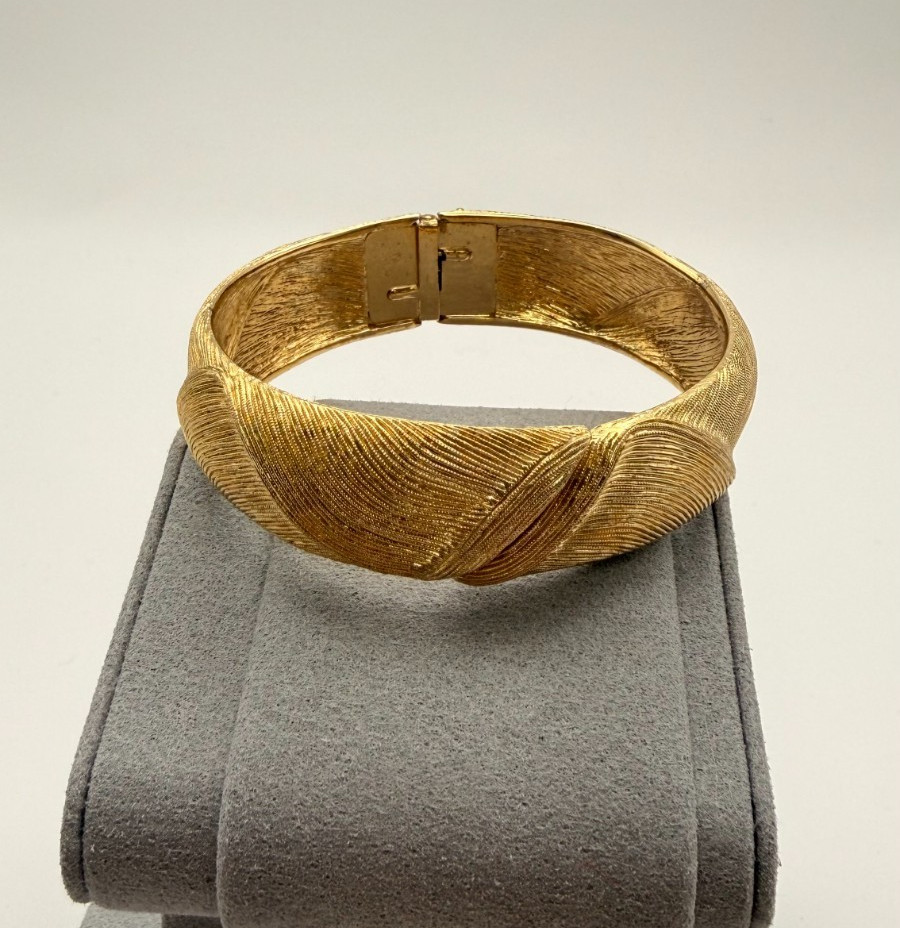 MONET Original Vintage Signed Designer MCM Modern Brush Gold Cuff Bracelet 7″