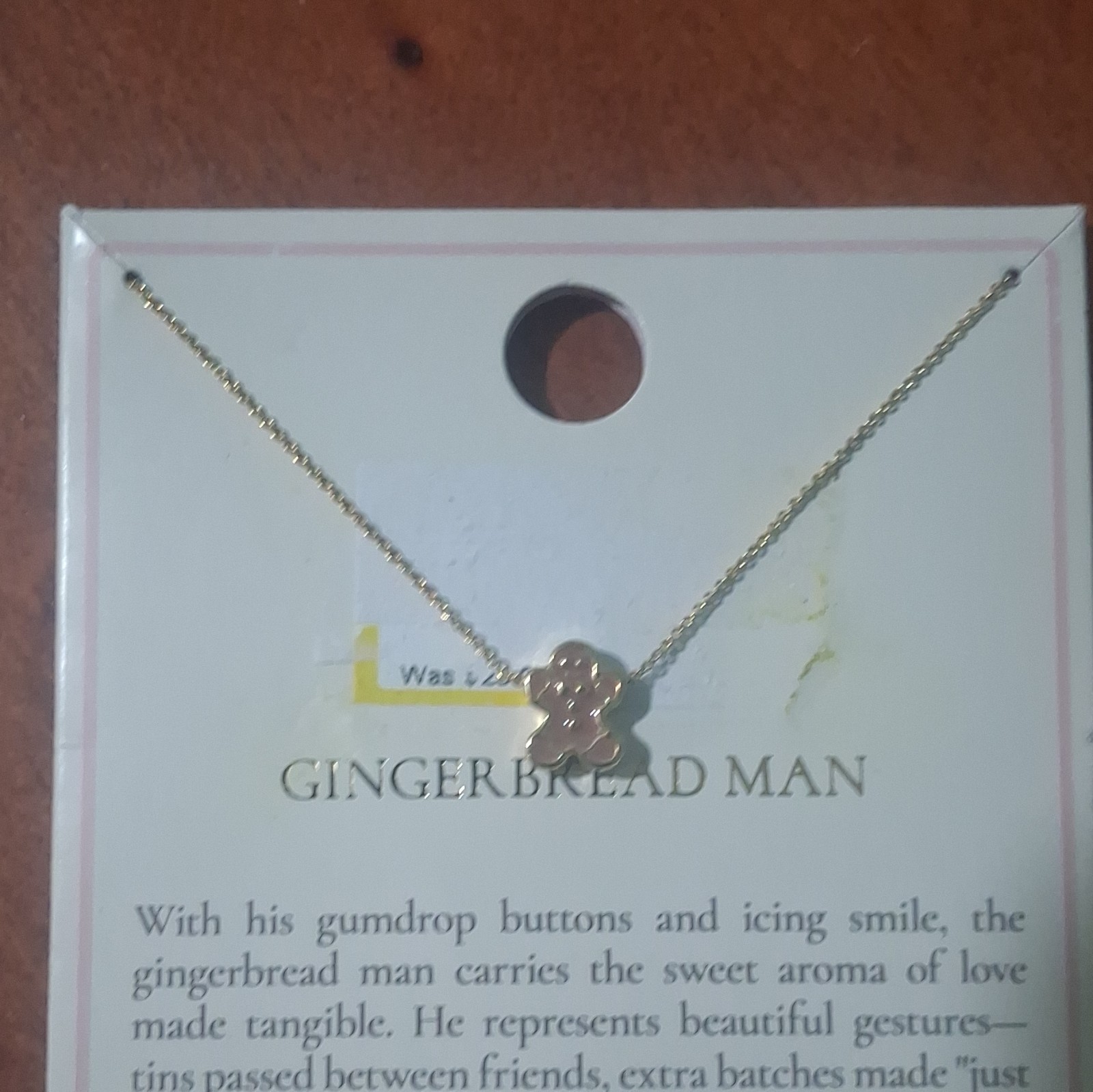 Tiny Tags Gingerbread Man Charm Pendant Necklace Yellow Gold Plated Cable 16in