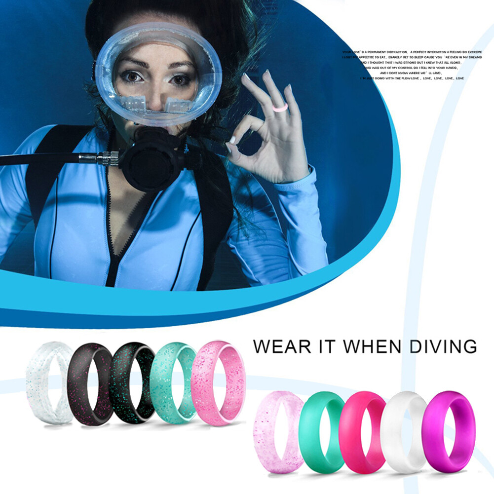 10 Colors Womens Silicone Rubber Comfort Fit Sports Wedding Ring Bands Size 5-10