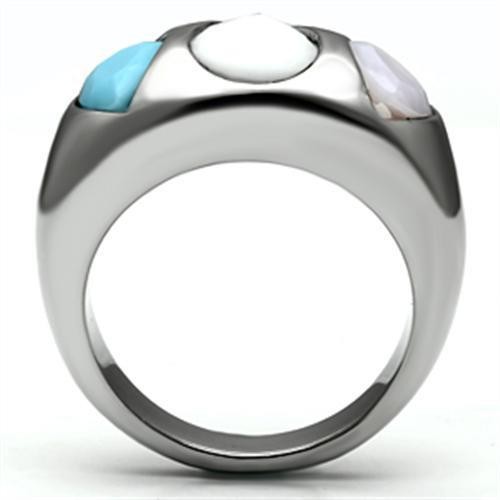 Women’s Ring, Multicolor Glass, Stainless Steel, Teardrop Design, Statement Ring