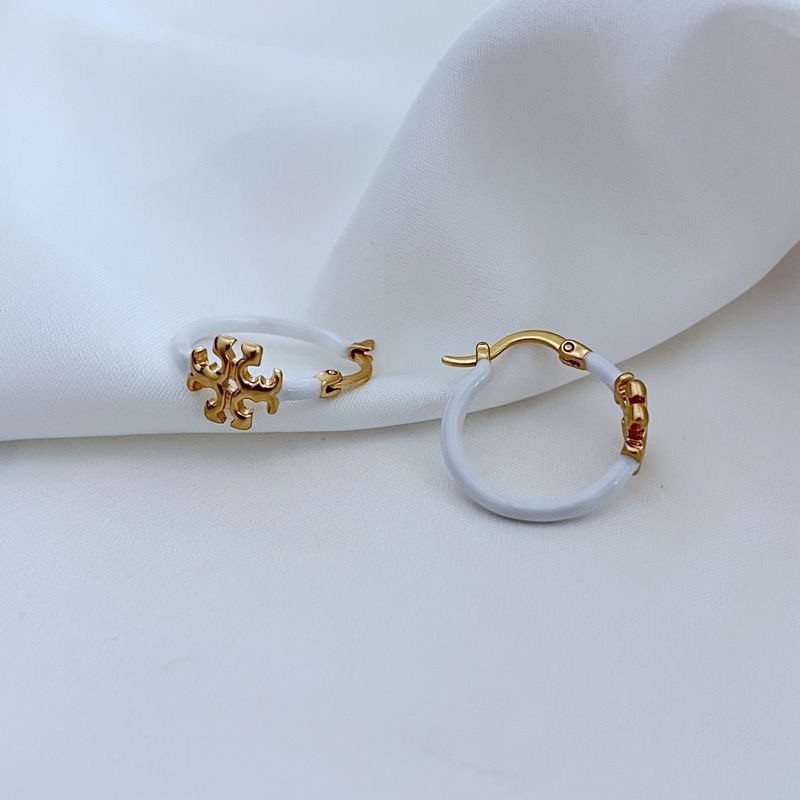 New Tory Small Eleanor white & Gold hoop Earrings with paper plated with Jewelr