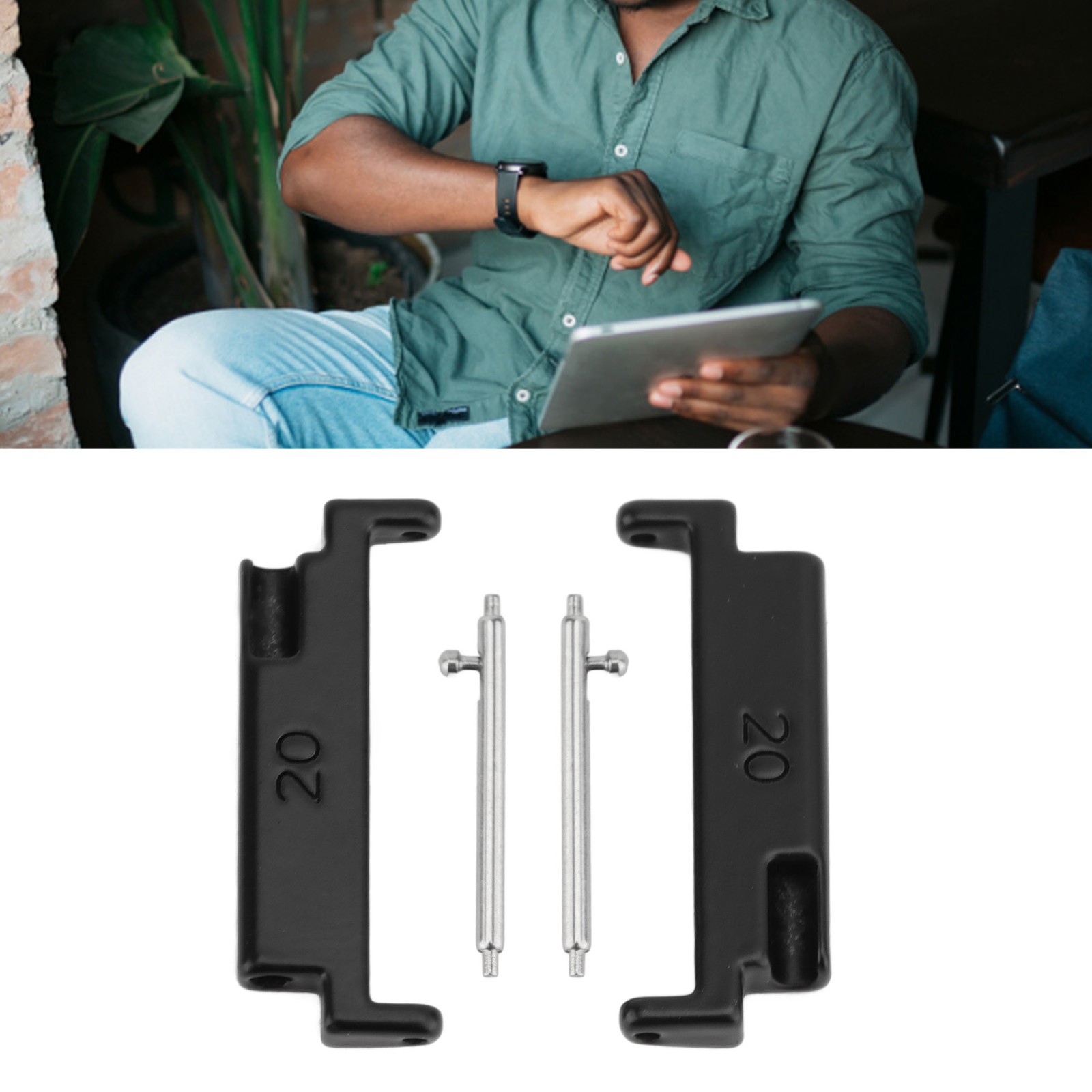 Black A Pair 1 Pair Metal Watch Band Adapter 20 To 22mm Watch Strap Connect N