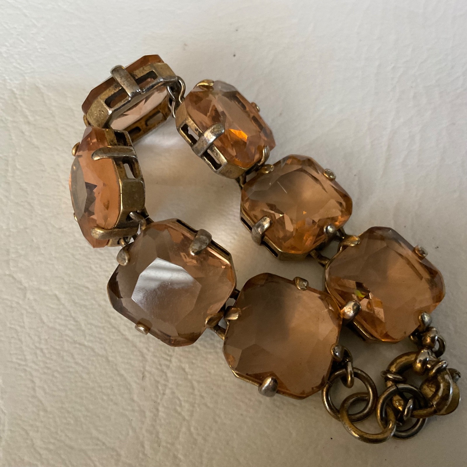 J Crew Czech Republic Glass Bracelet Peach Amber Faceted Statement Link