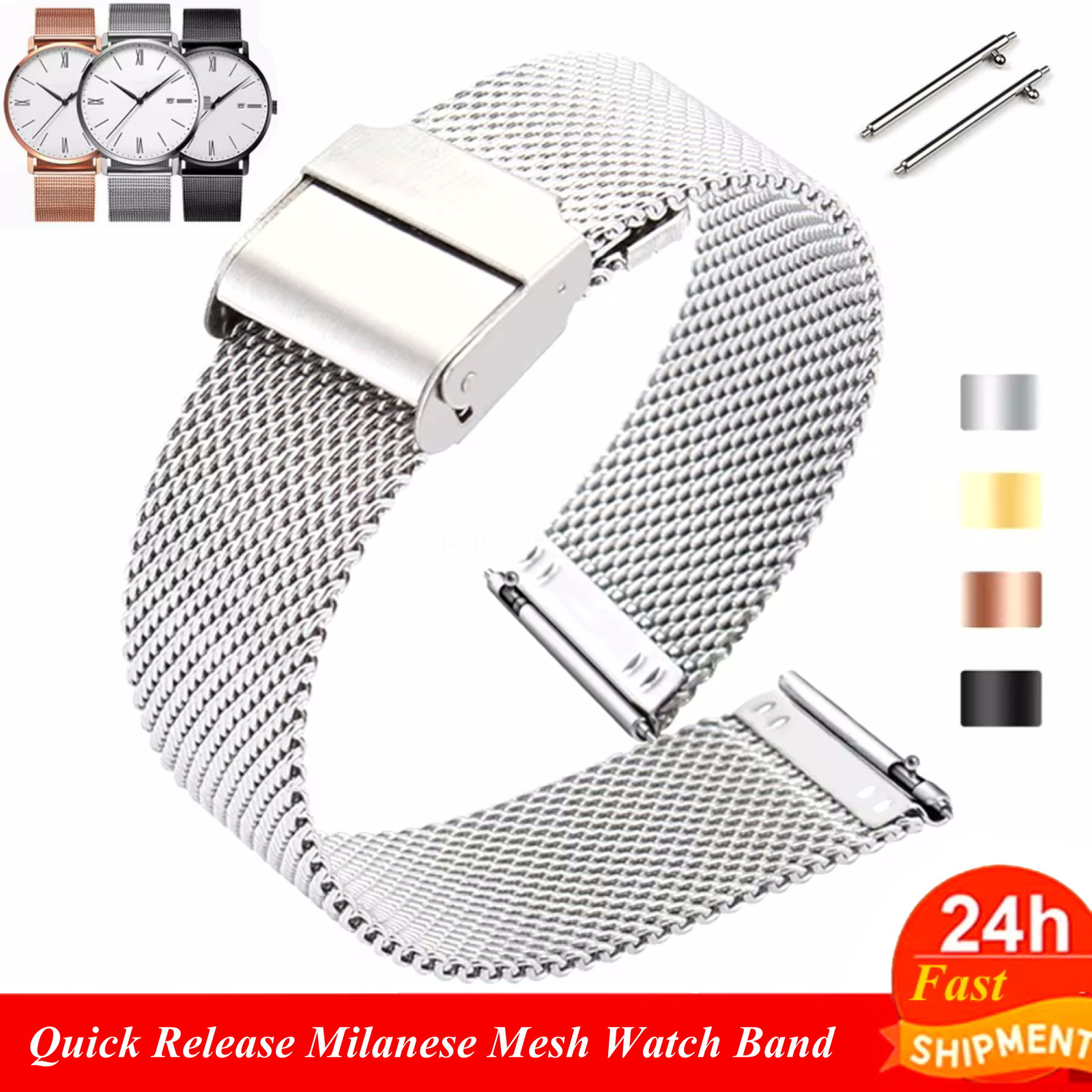12mm 14mm 16mm 18mm 20mm 22mm 24mm Quick Release Milanese Mesh Steel Watch Band