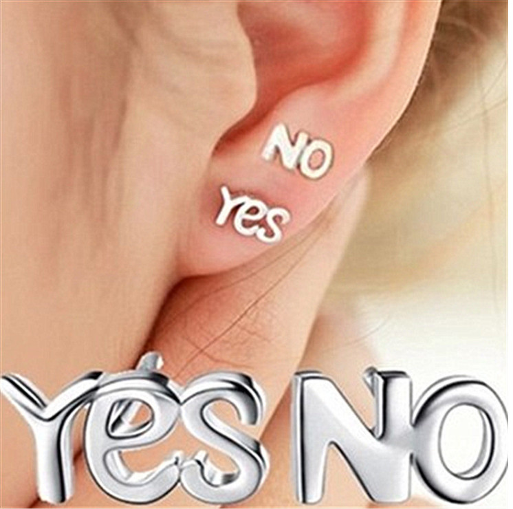 925 Sterling Silver Yes-No post stud earrings Women Men Gift Box A1