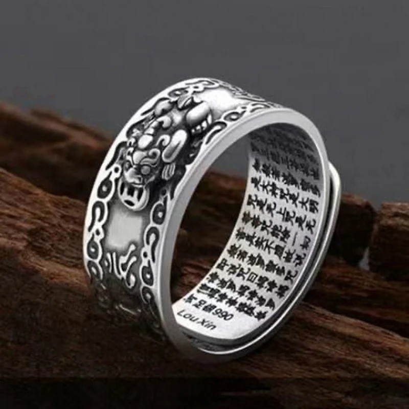 Feng Shui Pixiu Adjustable Ring Buddhist Mantra Attract Wealth Lucky Ring Charm