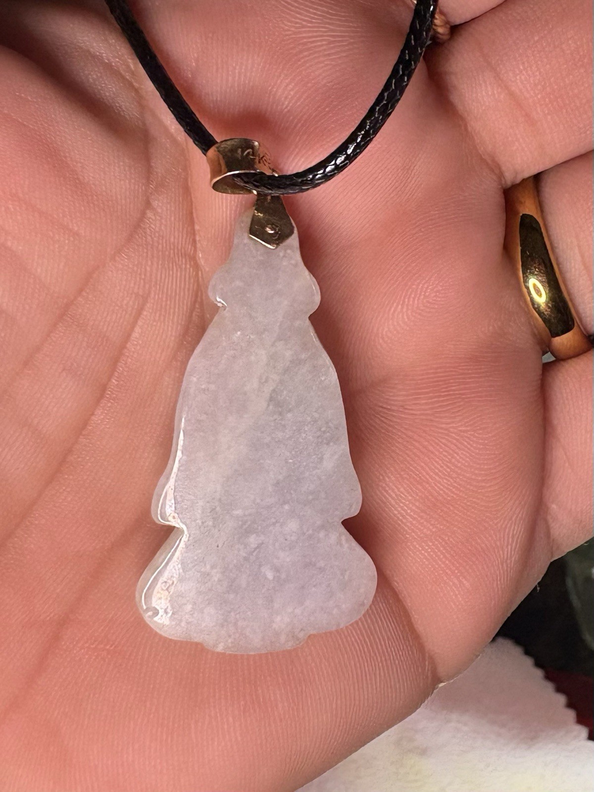 14k Yellow Gold Jade Buddha Wise Symbol Pendant 585 Black Cord Included 6.80G