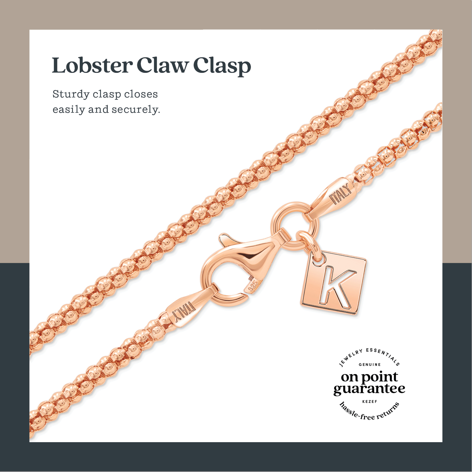 925 Sterling Silver Rose Gold Plated Popcorn Coreana Chain for Girls and Women