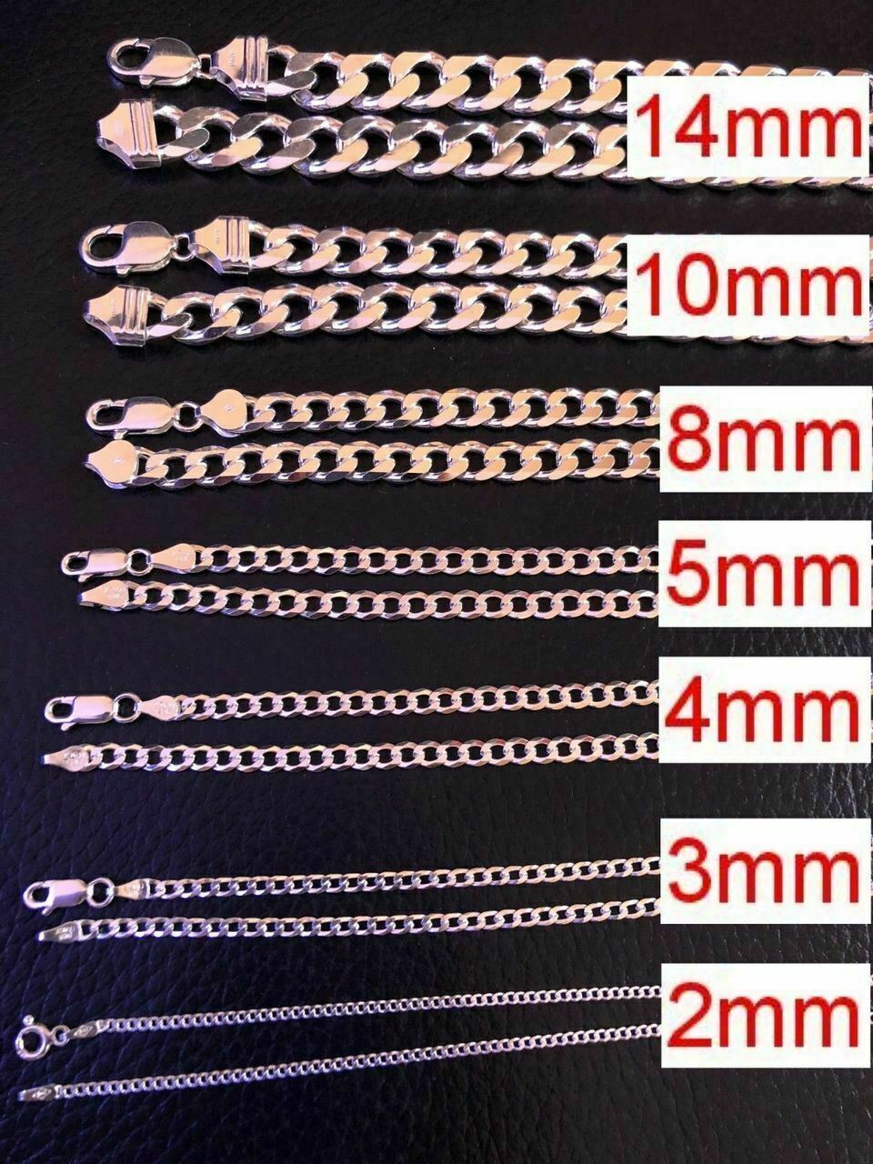 Real Solid 925 Sterling Silver Cuban Chain Men’s Women’s 2-16mm Italy Necklace