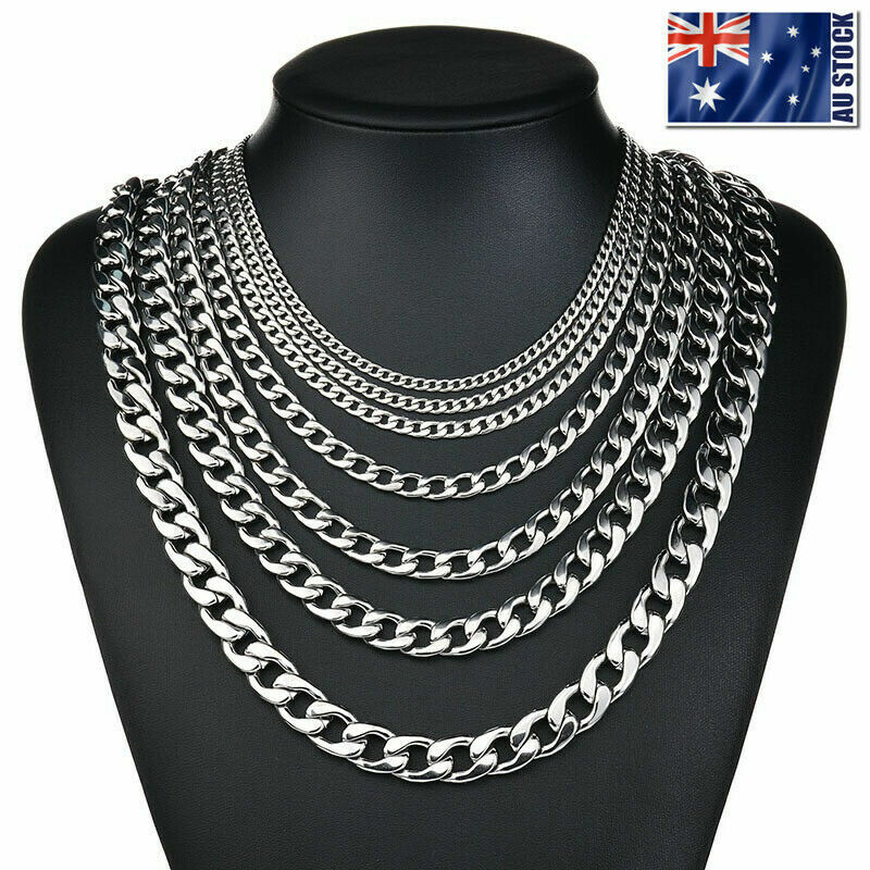 2-13mm Men’s 316L Stainless Steel Silver Curb Link NK Necklace Chain Wholesale