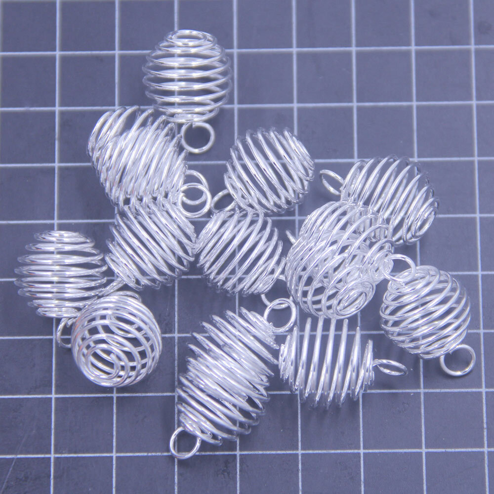50Pcs Pendants Beads Spiral Cages Spring Alloy Silver Plated Jewelry DIY Finding