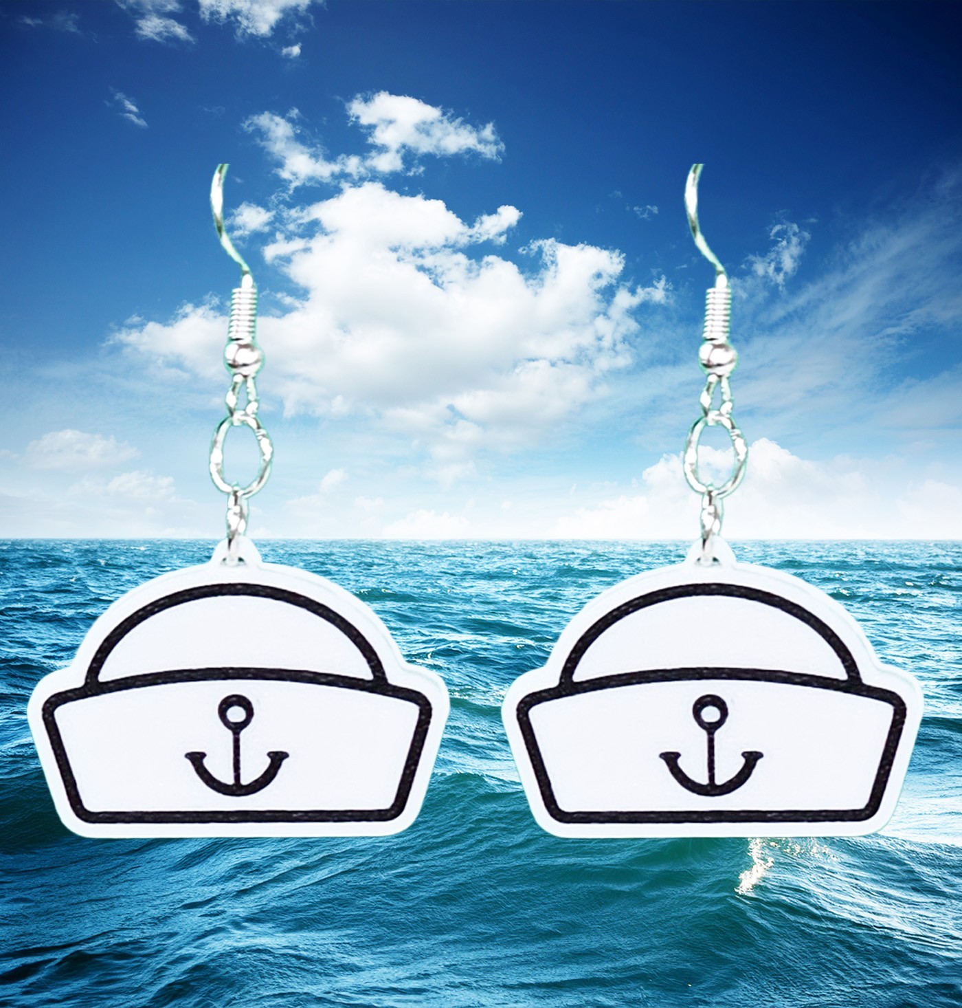 Sailor Hat Earrings Nautical Style Dangle Earrings Coastal Jewelry Gift