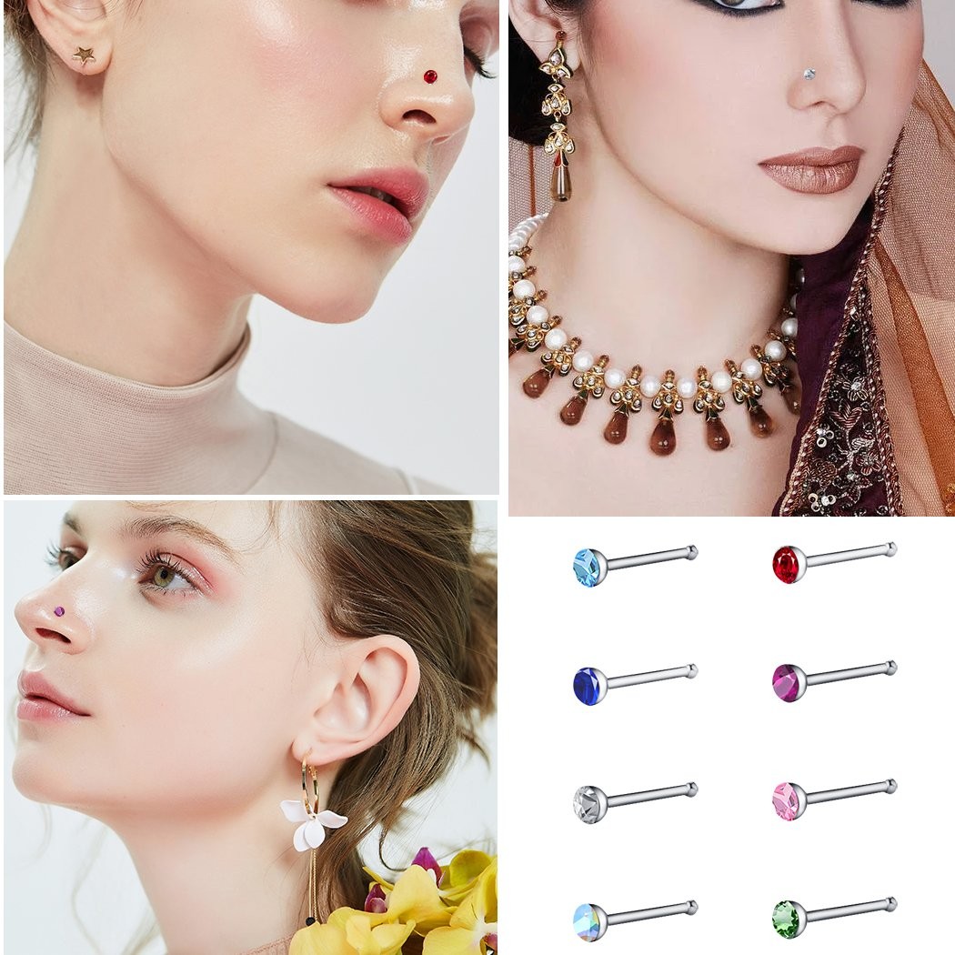 120× Stud Nose Rings Bone Stud Stainless Steel Color Pin Jewelry Piercing Body