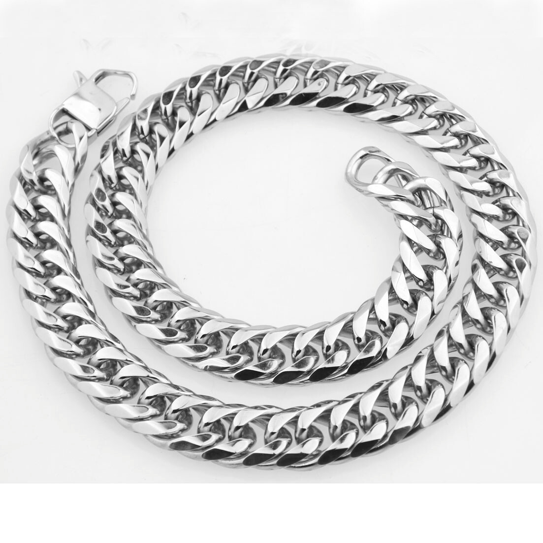 Heavy 19/21mm Silver Cut Curb Cuban Link Men Chain 316L Stainless Steel Necklace