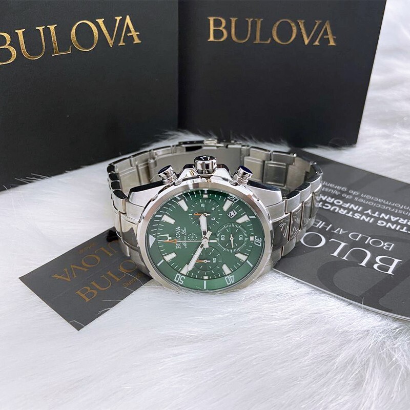 Men New Bulova Classic Green Marine Star Stainless Steel 96B396 Watch (43MM)