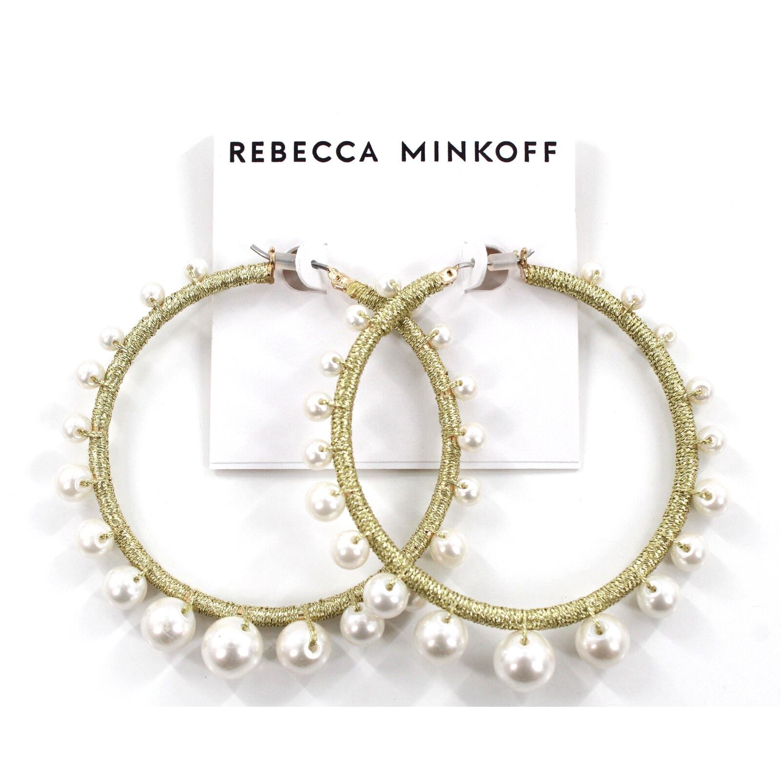 Rebecca Minkoff Gold Tone Morocco Pearl Hoops $48 Tags #RM339