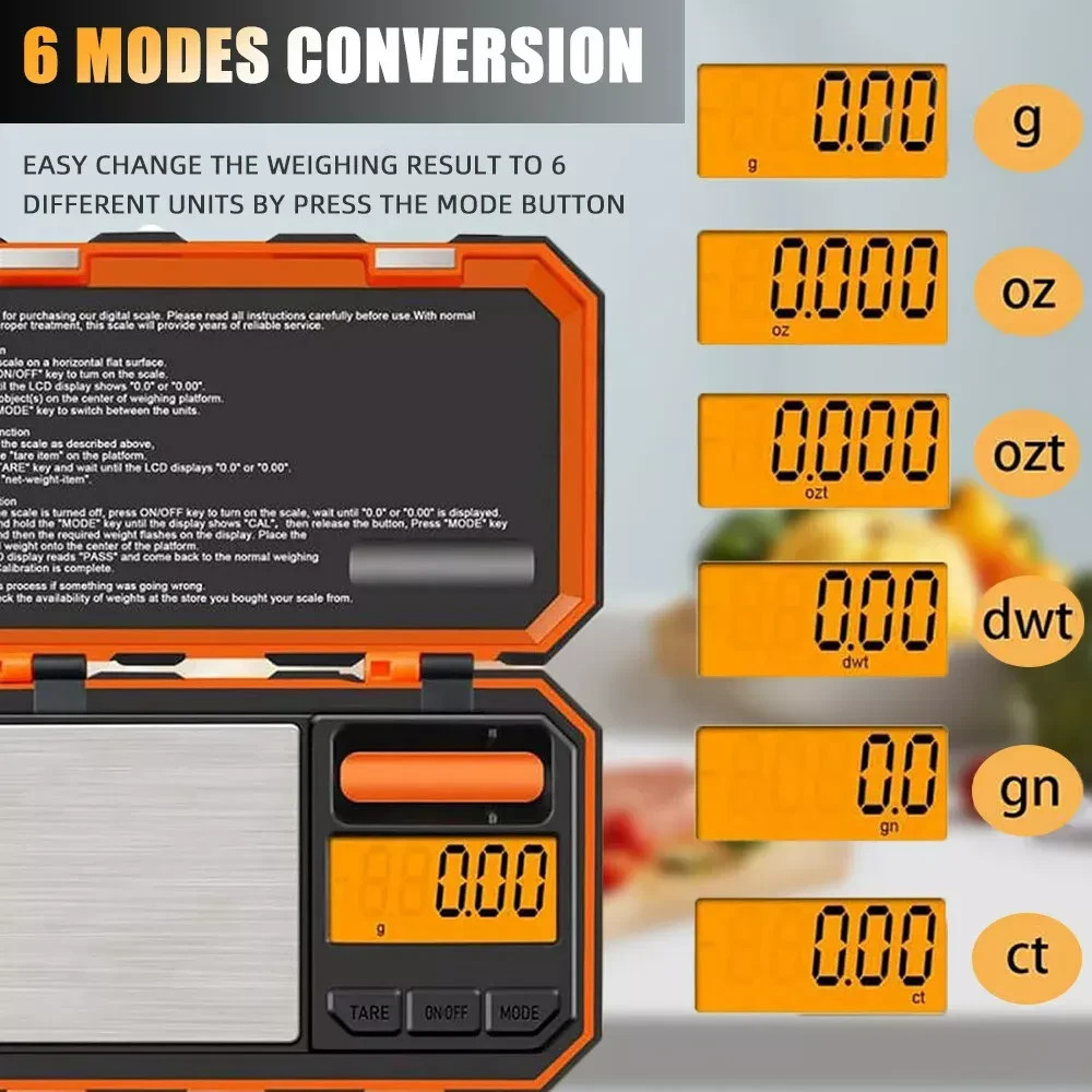 Digital Pocket Scale, 200G X 0.01G Gram Scale, Mini Scale 6 Units Jewelry Scale