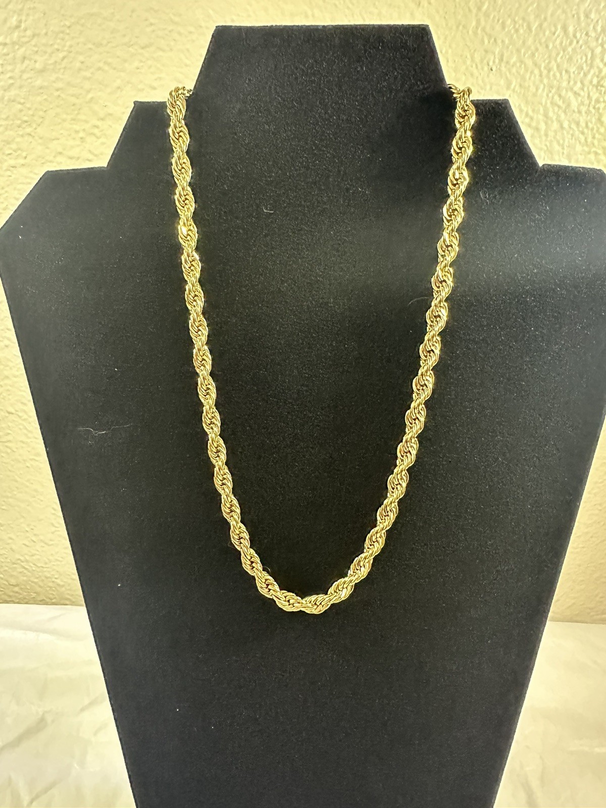 Men’s Real Rope Chain Necklace 14k Gold Plated Stainless Steel 4mm Size 18