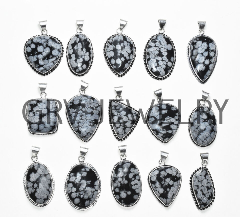 1-500 Pcs Snowflake Obsidian Pendant Wholesale Lot Bulk: Silver Plated WH-24