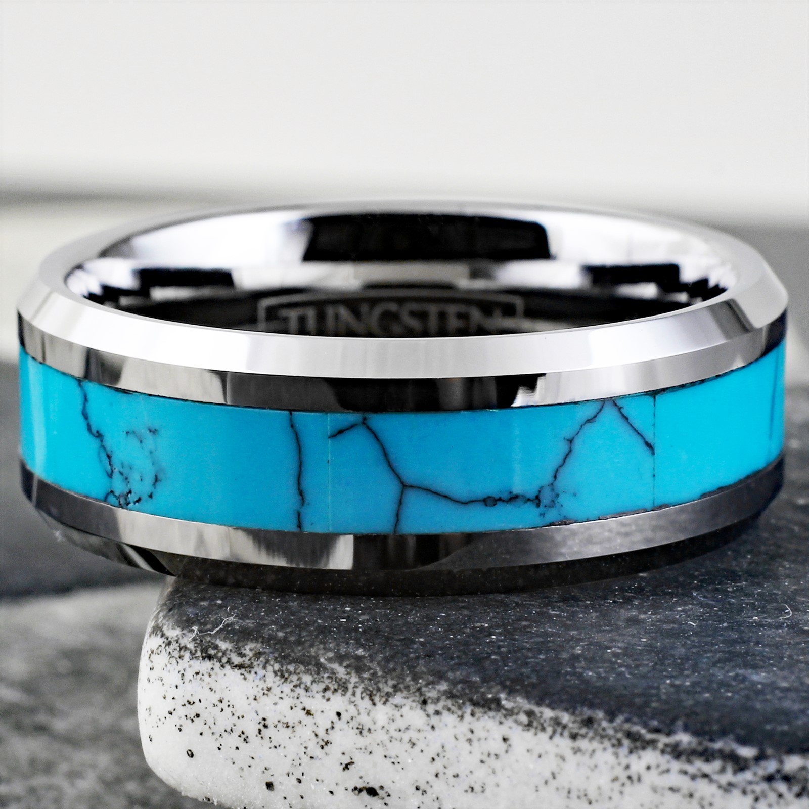 Tungsten Carbide Men’s Turquoise Inlaid Comfort Fit Wedding Band Ring Size 5-13