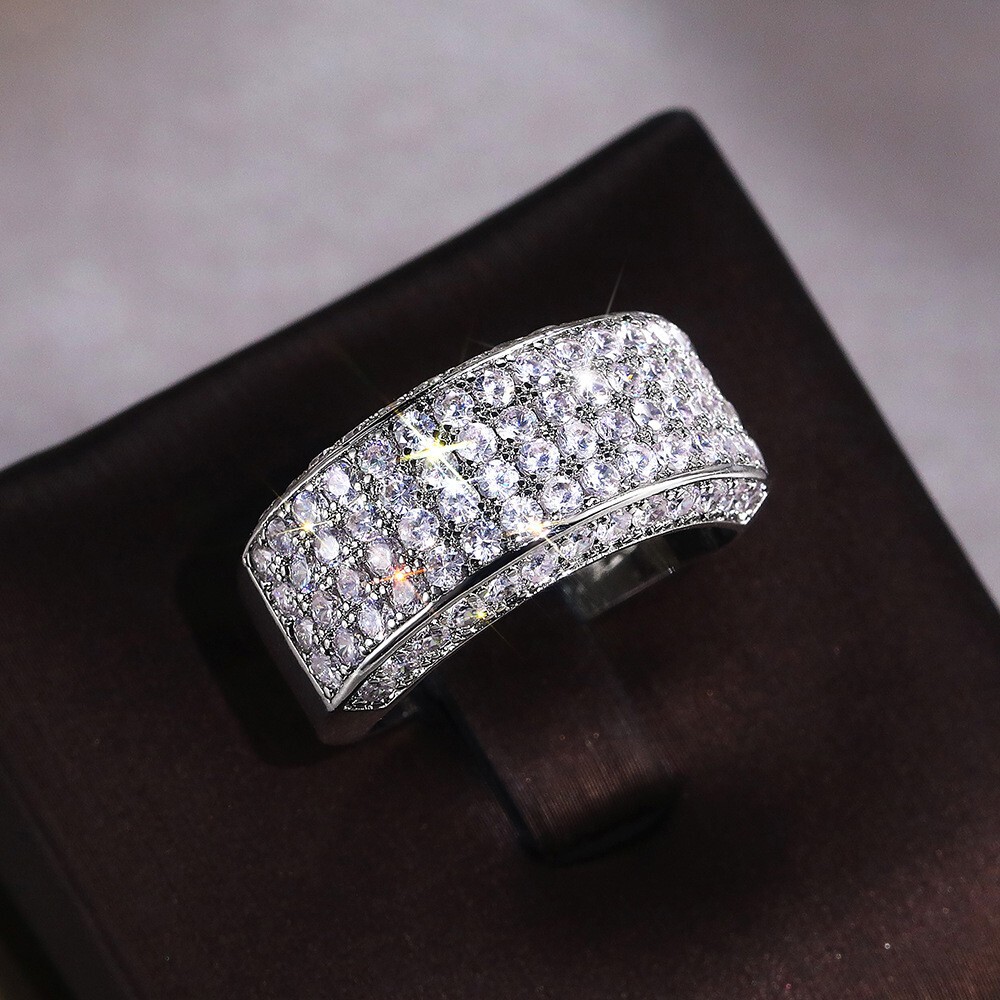 Hip Hop Ring For Christmas Gift 3.1 CT CZ Heavy Engagement Band Silver Plated